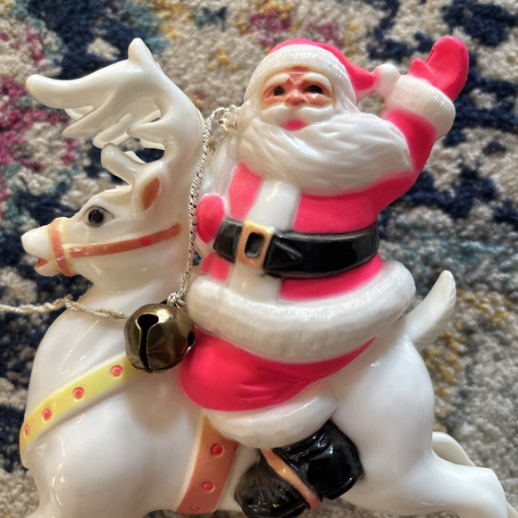 Rare Vintage Santa & Reindeer Glass Christmas Ornament – Retro Holiday Decoratio - Picture 2 of 7